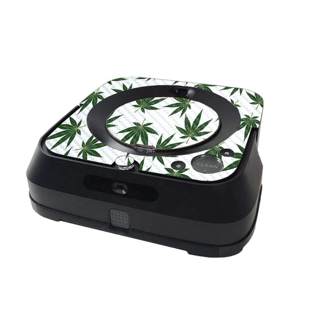 MightySkins Carbon Fiber Skin Compatible with iRobot Braava Jet m6 Minimal Coverage - Pot Leaves Green | Textured Carbon Fiber Finish | Easy to Apply and Change Style | Made in The USA