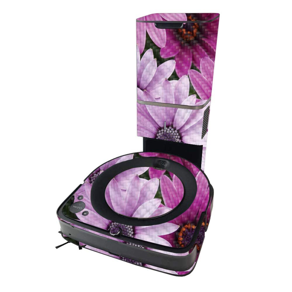 MightySkins Carbon Fiber Skin Compatible with iRobot Roomba s9+ Vacuum - Purple Flowers | Protective, Durable Textured Carbon Fiber Finish | Easy to Apply | Made in The USA