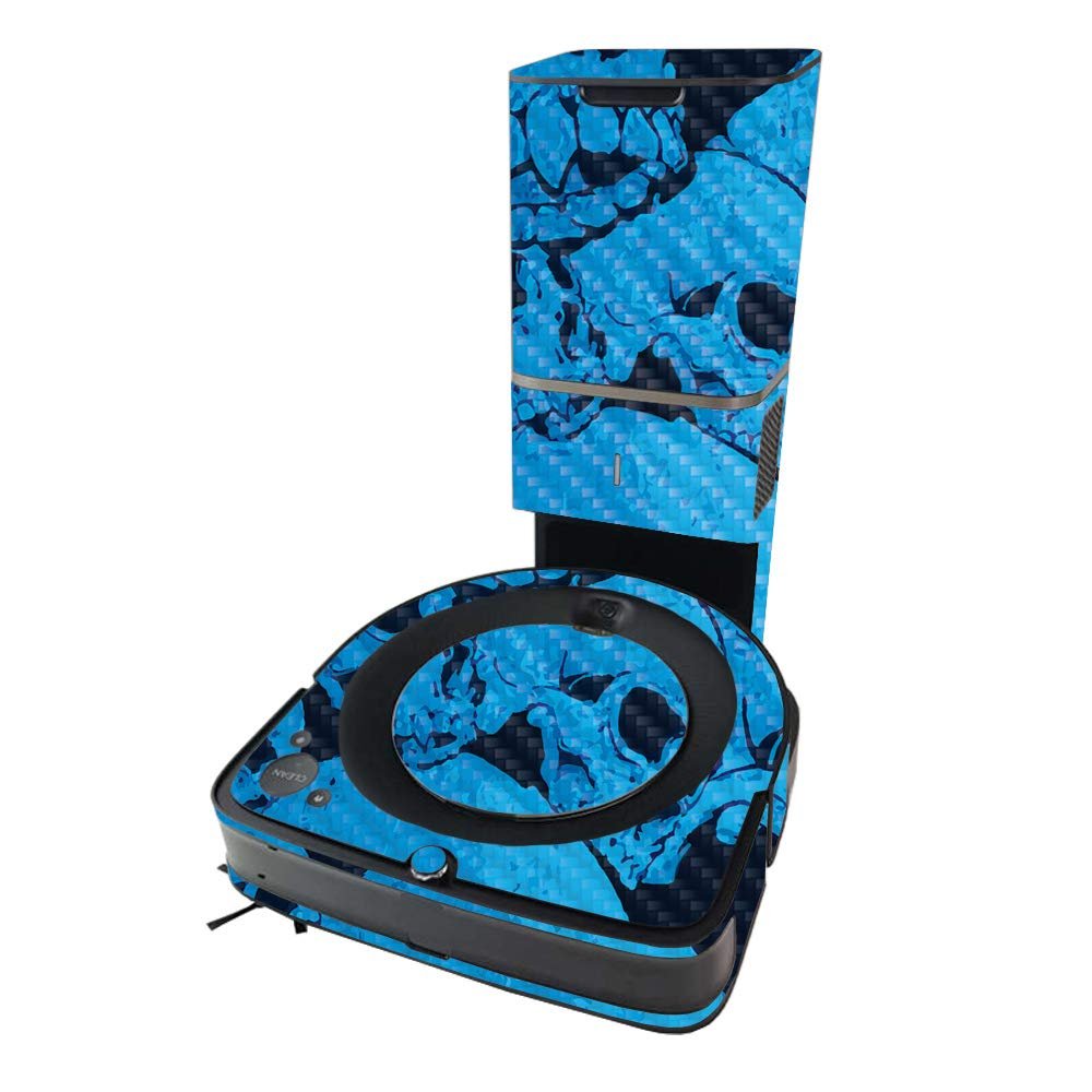 MightySkins Carbon Fiber Skin Compatible with iRobot Roomba s9+ Vacuum - Blue Skulls | Textured Carbon Fiber Finish | Easy to Apply and Change Styles | Made in The USA