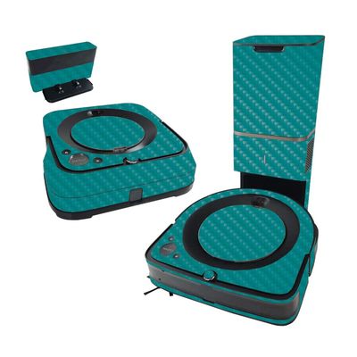 MightySkins Carbon Fiber Skin Compatible With iRobot Roomba s9+ Vacuum & Braava Jet m6 Bundle - Solid Teal | Protective Textured Carbon Fiber Finish | Easy To Apply and Change Styles | Made in the USA
