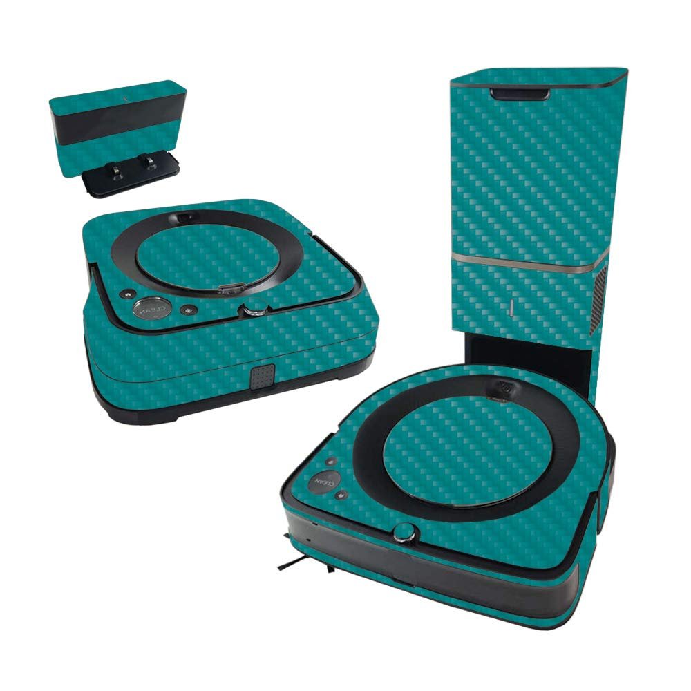MightySkins Carbon Fiber Skin Compatible With iRobot Roomba s9+ Vacuum & Braava Jet m6 Bundle - Solid Teal | Protective Textured Carbon Fiber Finish | Easy To Apply and Change Styles | Made in the USA