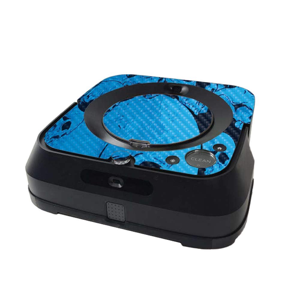 MightySkins Carbon Fiber Skin Compatible with iRobot Braava Jet m6 Minimal Coverage - Blue Skulls | Textured Carbon Fiber Finish | Easy to Apply and Change Styles | Made in The USA