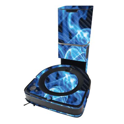 MightySkins Carbon Fiber Skin Compatible with iRobot Roomba s9+ Vacuum - Blue Flames | Textured Carbon Fiber Finish | Easy to Apply and Change Styles | Made in The USA