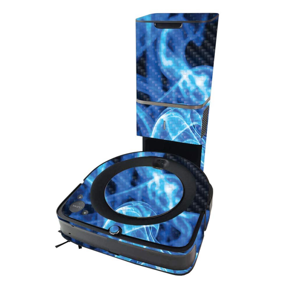 MightySkins Carbon Fiber Skin Compatible with iRobot Roomba s9+ Vacuum - Blue Flames | Textured Carbon Fiber Finish | Easy to Apply and Change Styles | Made in The USA