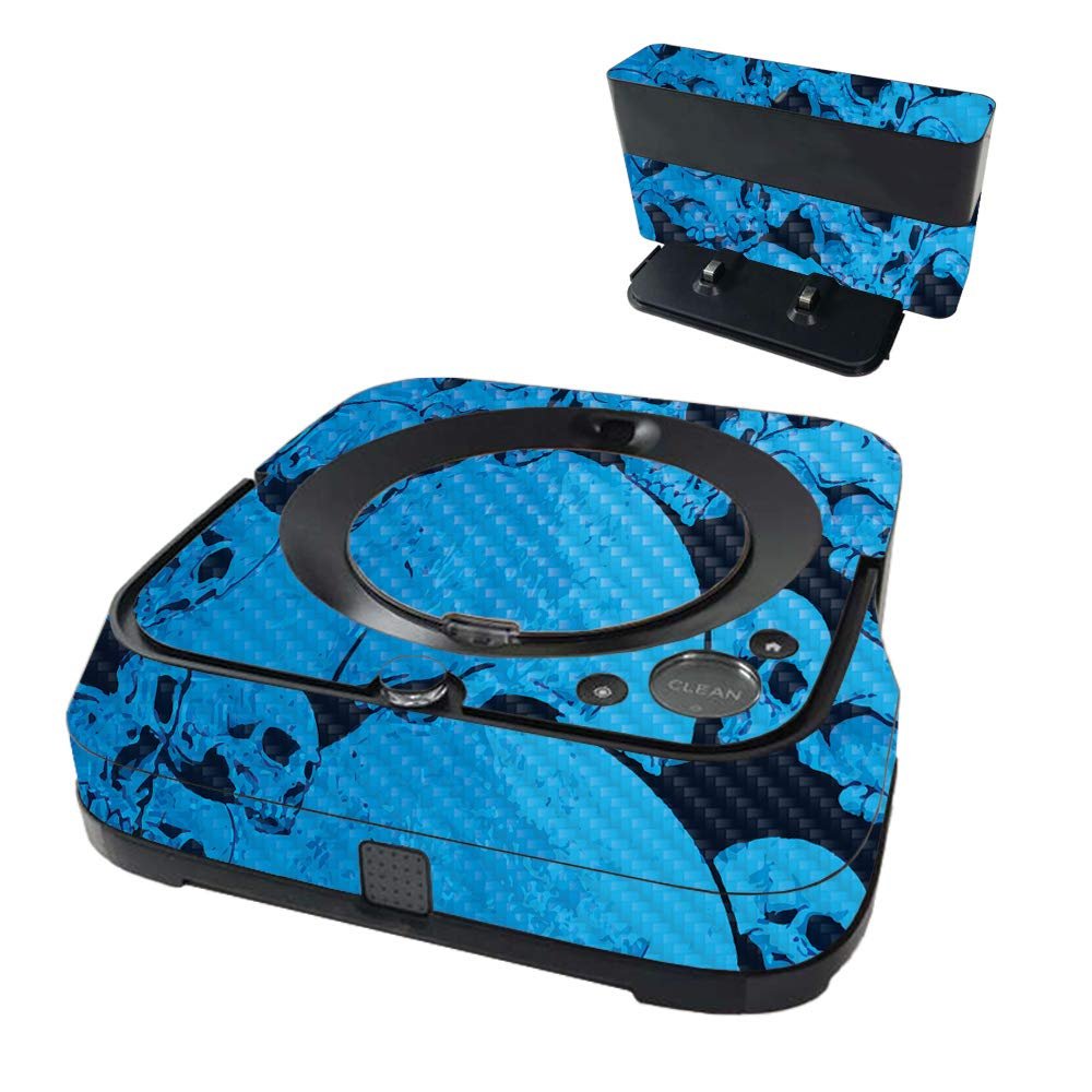 MightySkins Carbon Fiber Skin Compatible with iRobot Braava Jet m6 - Blue Skulls | Textured Carbon Fiber Finish | Easy to Apply and Change Styles | Made in The USA
