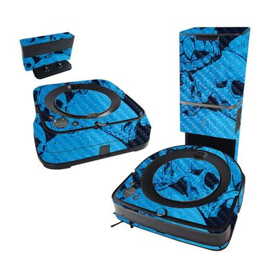 MightySkins Carbon Fiber Skin Compatible with iRobot Roomba s9+ Vacuum & Braava Jet m6 Bundle - Blue Skulls | Textured Carbon Fiber Finish | Easy to Apply and Change Styles | Made in The USA