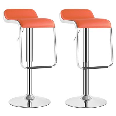 Bar Stools Set of 2 Modern Metal Swivel Lift Chair with Backrest Kitchen Counter Height Adjustment Barstool Round Base Orange -Large