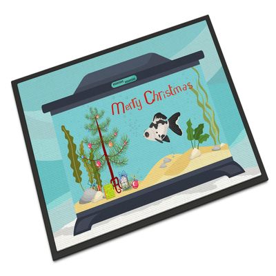 Caroline's Treasures CK4519MAT Telescope Eye Goldfish Merry Christmas Doormat 18x27 Front Door Mat Indoor Outdoor Rugs for Entryway, Non Slip Washable Low Pile, 18H X 27W