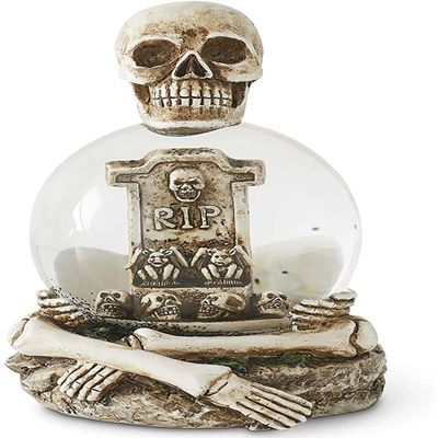 K&K Interiors 41508A 6.5 Inch Skeleton Water Globe with Tombstone & Glitter Bats, White