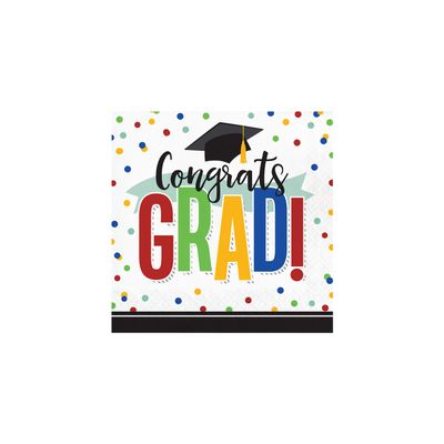 Creative Converting Colorful Graduation Napkins, 6.5", Red, blue, green and yellow