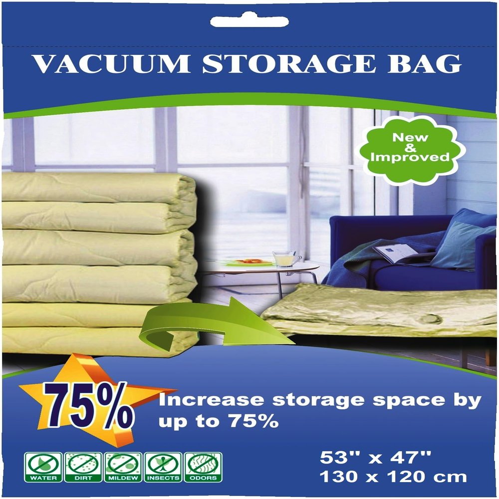 6 Pack Combo Extra Large and Jumbo Double Seal Waterproof Vacuum Storage Bags x3 (52"x39"in) and x3 (52"x47"in) Bags - Airtight, for Clothes, Blankets, Pillows, Bedding, Towels, Closet Organizing.