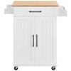 Topeakmart Kitchen Island Cart with Storage Cabinet and 1 Drawer, Rolling Kitchen Cart with Towel Rack & Spice Rack, Bamboo Countertop, White view 1