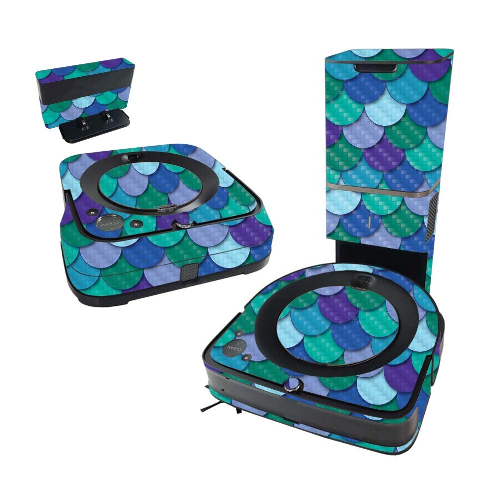 MightySkins Carbon Fiber Skin Compatible With iRobot Roomba s9+ Vacuum & Braava Jet m6 Bundle - Blue Scales | Textured Carbon Fiber Finish | Easy To Apply and Change Styles | Made in the USA