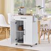 Yaheetech Kitchen Cart with Bamboo Tabletop, 32" Width Rolling Kitchen Island with Drawer and Adjustable Shelf, Storage Cabinet with Spice Rack Towel Bar for Dining Room Kitchen Living Room, White view 1