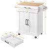 Yaheetech Kitchen Cart with Bamboo Tabletop, 32" Width Rolling Kitchen Island with Drawer and Adjustable Shelf, Storage Cabinet with Spice Rack Towel Bar for Dining Room Kitchen Living Room, White view 2