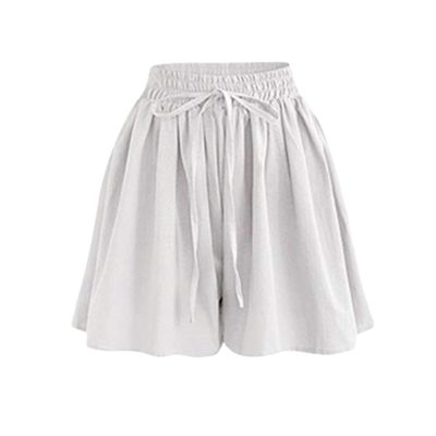 Andongnywell Women's Summer High Elastic Waist Drawstring Wide Leg Chiffon Culottes Shorts Hot pants (White,5X-Large)
