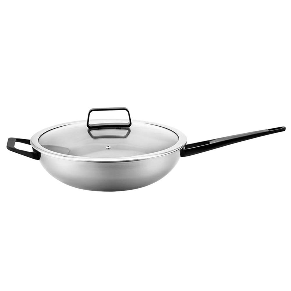 MNSSRN Kitchen Non-Stick Wok, Household Pure Titanium Uncoated, Less Oily Smoke, Healthy, Non-Rusting, Light and Energy-Saving Wok,32cm
