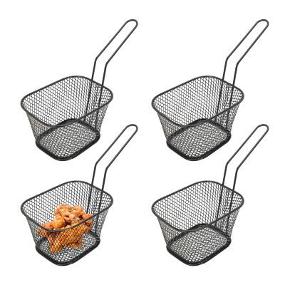 4PCS Mini Frying Baskets, 4x3x2.5in Stainless Steel Square Deep Fry Basket Strainer French Fries Holder Serving Basket Kitchen Cooking Tool for Chips, Fries, Shrimps, Taco Fryer