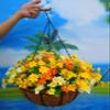 Home and Outdoors Decoration Silk Flowers Chain Hanging Basket Flowerpot Artificial Daisy Flower Yellow and Orange (Big Basket) view 2