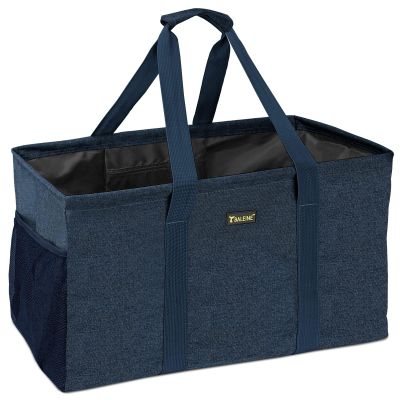 BALEINE Extra Large Utility Tote Bag with Reinforced Wire Frame, Reusable Grocery Bag for Shopping, Picnic (Blue, 22''x12''x10'')