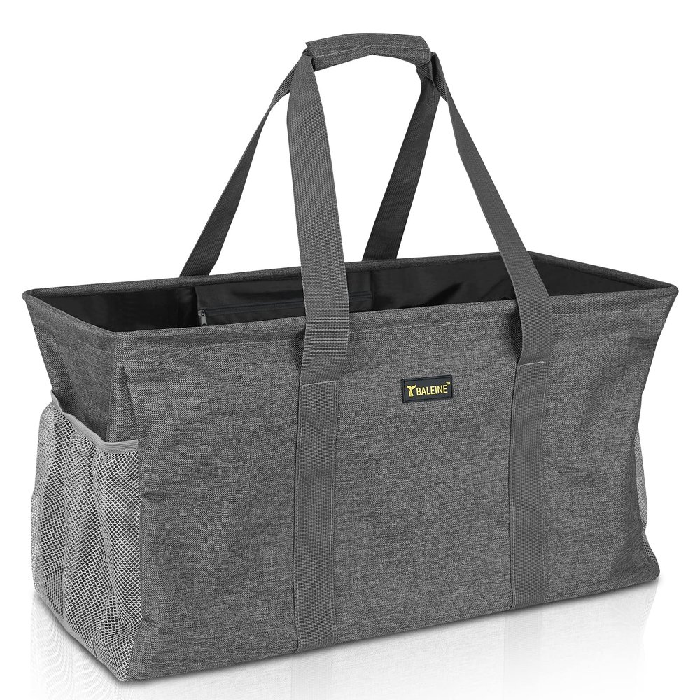 BALEINE Extra Large Utility Tote Bag with Wire Frame for Storage (Gray, 22''x12''x10'')