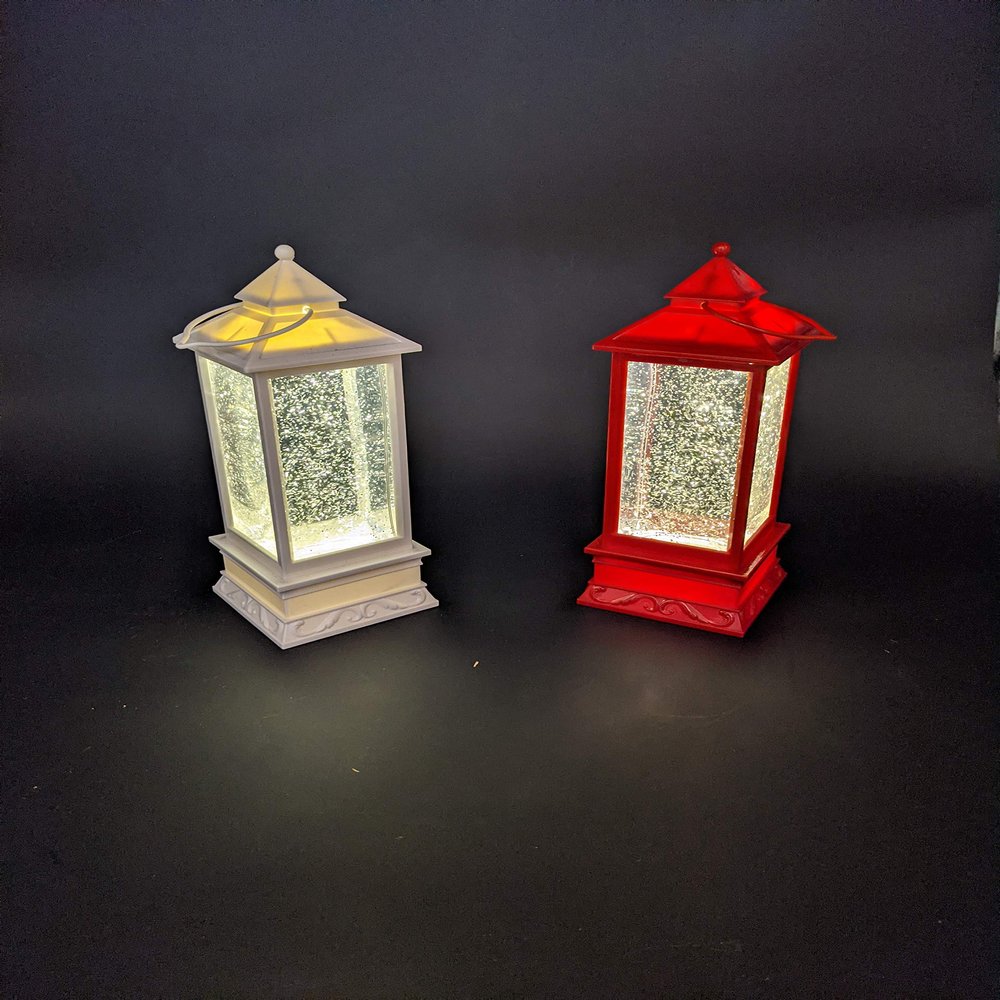 Swirling Lighted Snow Lantern, Modern, No Scene Inside (Red)
