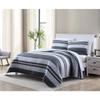 3 Piece Modern Lightweight Durable Soft Striped Blue Grey Quilt Set, All Season Multi Stripes Herringbone Pinstripe Ribbed Design Textured Coastal Bedding, Sophisticated Reversible Cotton Quilt King view 1