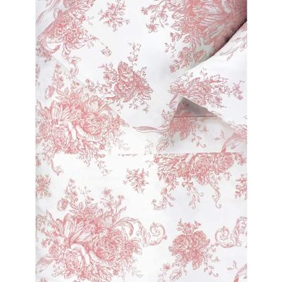 4piece French Country Nature White Pink Floral Bed Sheets Set | Botanical Vintage Beautiful Toile Flowers 400 Thread Count Crisp Cotton Sheets Cal King - Comfortable Warm Cozy Soft Shabby Chic Bedding