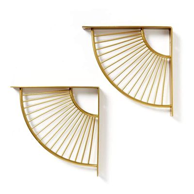 ACXZ 8inch 12inch Art Deco Shelf Brackets, Golden Designer Wall Floating Shelves, Fan-Shaped Wall Support Bracket for Home Decoration, Storage, Organization, Set of 2