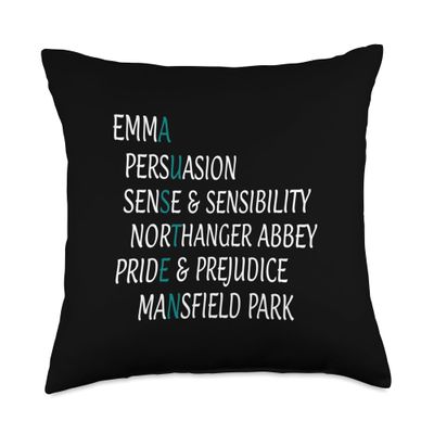 Jane Austen Gifts for Women and Men Books Author Spell Out Throw Pillow