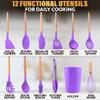 12 Pcs Purple Kitchen Utensils Set with Holder Versatile Silicone Utensils Set for Cooking and Baking, Gentle on Pots and Pans, Heat-Resistant, Stylish, Easy to Clean, Purple Kitchen Accessories view 2