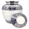 Akanksha Arts Small 6 x 4 inch Brass Cremation Urn Memorial Container - 650 ml, White. Rare Handicraft, with Bag view 1