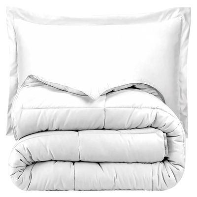 RMS BEDDING Comforter Set 600 Thread Count 400 GSM Luxurious Classic Light 3 Pieces Comforter with 2 Pillowshams Full/Queen(90" X 90") Colour-White