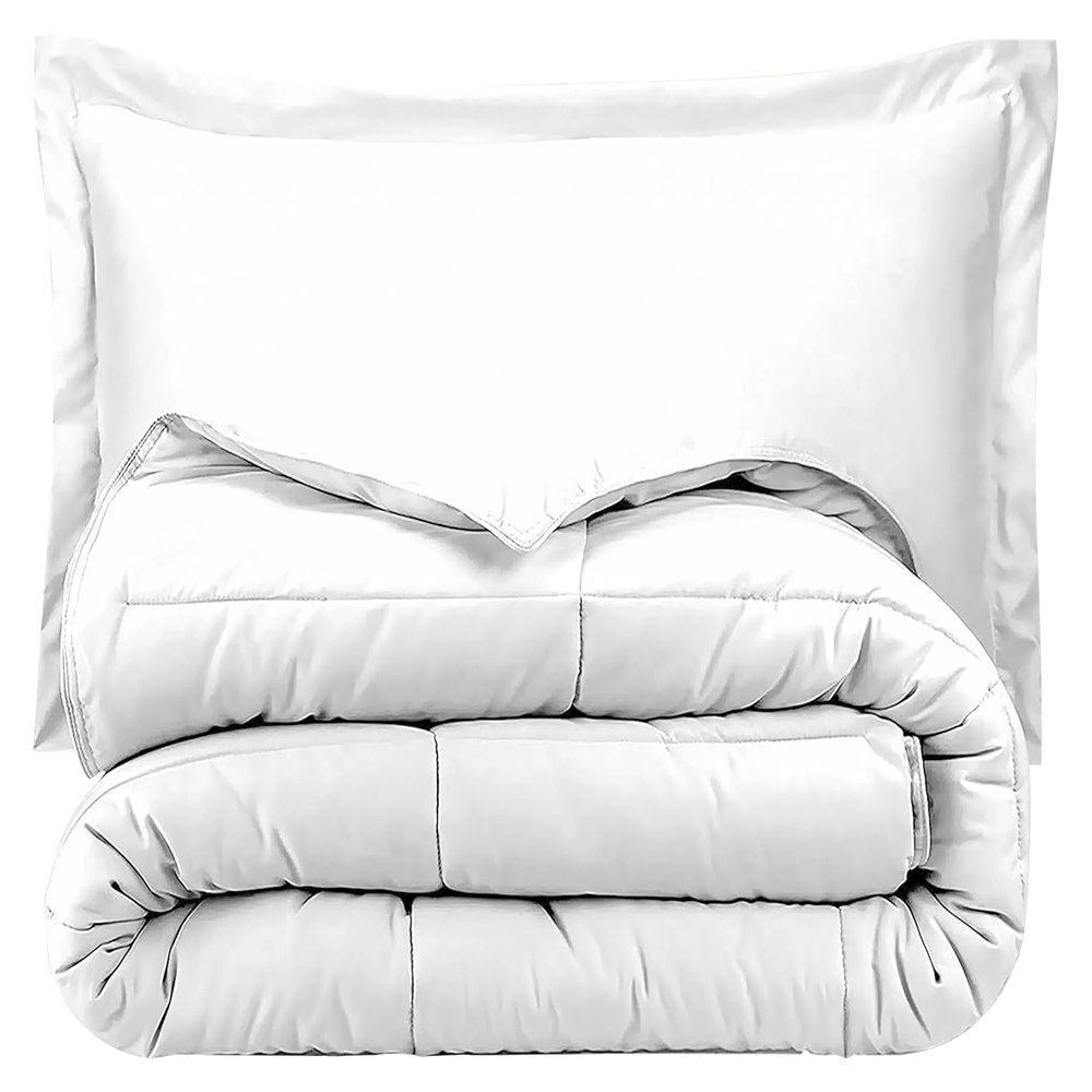 RMS BEDDING Comforter Set 600 Thread Count 400 GSM Luxurious Classic Light 3 Pieces Comforter with 2 Pillowshams Full/Queen(90" X 90") Colour-White