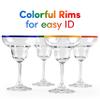 10 oz Margarita Cocktail Glasses + Colorful Party Rims | Set of 4 | Classic Frozen Drinks Stemware + Fun Cactus Gift Box | Thick Stem, Heavy Duty, Clear Hand Blown Glassware Drinking Set view 4