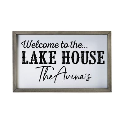 LifeSong Milestones Personalized Home Framed Shadow BoxWelcome to The Lake House Gift for Parents, Christian Wall Decor for Husband, Wife Housewarming Table and Shelf Sitters 12x18 (Gray)