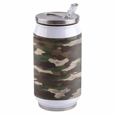 14oz Stainless Steel Tumbler with Lid & Straw-Double Wall Vacuum Insulated Insulated Travel Mug,Green Camouflage Water Bottle Coffee Beverage Drinks Cup for Adults Kids