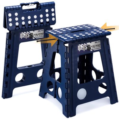 Delxo 16 Inch Folding Step Stool,Foldable Stool for Adults,Portable Collapsible Plastic Stepstool,Non Slip Folding Stools for Kitchen Bathroom Bedroom Up to 400LBS,(Royal Blue 1PC)