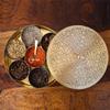 The Advitya Indian Spice Box |Brass Masala Dabba Set with Embossed Lid I Storage Box Masala Dani | Kitchen Storage Spice Rack Spice Container With Lid 7 Compartments & Spoon | 7 in. view 2