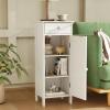 Tangkula Bathroom Floor Cabinet, Free-Standing Single Door Storage Cabinet with Drawer & 2 Adjustable Shelves, Wooden 14L Narrow Side Storage Organizer for Small Spaces, Living Room, Kitchen (White) view 4