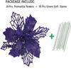 20 Pcs Christmas Dark Purple Glitter Mesh Holly Leaf Artificial Poinsettia Flowers Picks Tree Ornaments 6.3" W for Dark Purple Christmas Tree Wreath Garland Floral Gift Winter Wedding Holiday Decor view 2