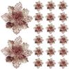 20 Pcs Christmas Rose Gold Glitter Mesh Holly Leaf Artificial Poinsettia Flowers Picks Tree Ornaments 6.3" W for Rose Gold Christmas Tree Wreath Garland Floral Gift Winter Wedding Holiday Decoration view 1