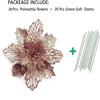 20 Pcs Christmas Rose Gold Glitter Mesh Holly Leaf Artificial Poinsettia Flowers Picks Tree Ornaments 6.3" W for Rose Gold Christmas Tree Wreath Garland Floral Gift Winter Wedding Holiday Decoration view 2
