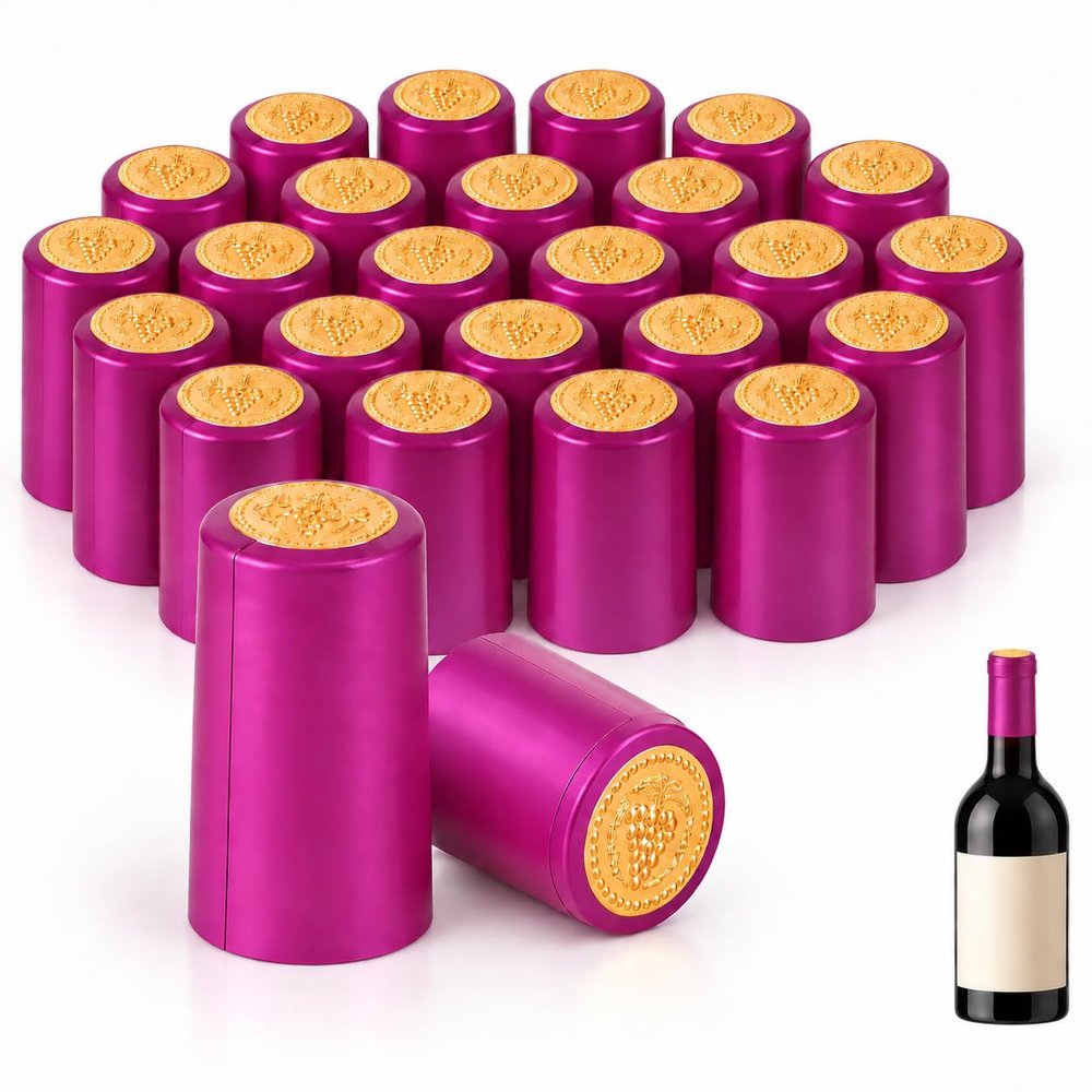 Cabilock 100Pcs PVC Heat Shrink Wine Bottle Capsules, Rosy Red Sleeves