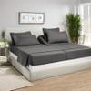5 Pcs Split Bed Sheet Set + Duvet Cover with Zipper Closure & Corner Ties 100% Combed Cotton 600 TC Split King Size Sheet Set For Adjustable Bed All Around Fitted Upto 14" DP(6 PC | Charcoal) view 2