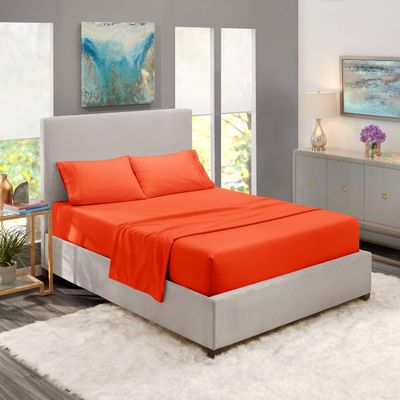 5 Pcs Split Bed Sheet Set + Duvet Cover with Zipper Closure & Corner Ties 100% Combed Cotton 600 TC Split King Size Sheet Set For Adjustable Bed All Around Fitted Upto 14" DP(6 PC | Orange)