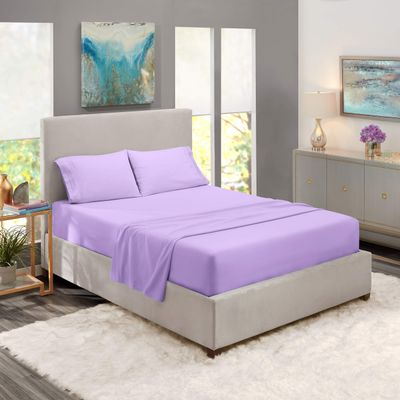 5 Pcs Split Bed Sheet Set + Duvet Cover with Zipper Closure & Corner Ties 100% Combed Cotton 600 TC Split King Size Sheet Set For Adjustable Bed All Around Fitted Upto 14" DP(6 PC | Lavender)