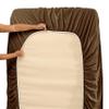 5 Pcs Split Bed Sheet Set + Duvet Cover with Zipper Closure & Corner Ties 100% Combed Cotton 600 TC Split King Size Sheet Set For Adjustable Bed All Around Fitted Upto 14" DP(6 PC | Chocolate) view 3