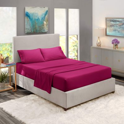 5 Pcs Split Bed Sheet Set + Duvet Cover with Zipper Closure & Corner Ties 100% Combed Cotton 600 TC Split Cal-King Size Sheet Set For Adjustable Bed All Around Fitted Upto 15" DP(6 PC | Magenta)