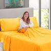 5 Pcs Split Bed Sheet Set + Duvet Cover with Zipper Closure & Corner Ties 100% Combed Cotton 600 TC Split Cal-King Size Sheet Set For Adjustable Bed All Around Fitted Upto 14" DP(6 PC | Yellow) view 2